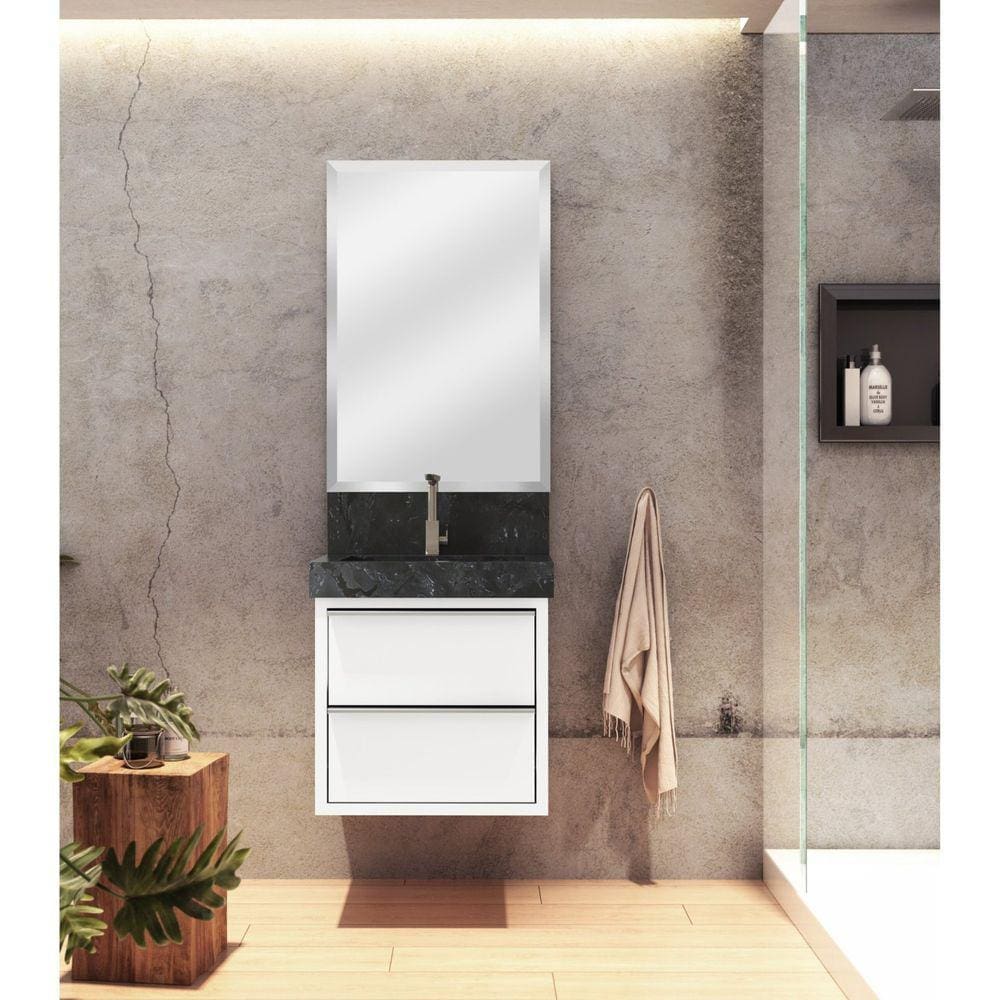 Lavatório em Porcelanato para Banheiro 50cm com Cuba Esculpida Top Blu Black