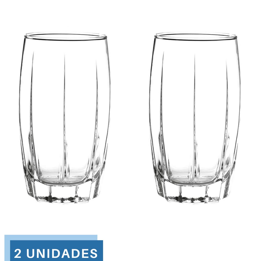 Conjunto 2 Copos Vidro Transparente 374ML Amadeus Long Drink