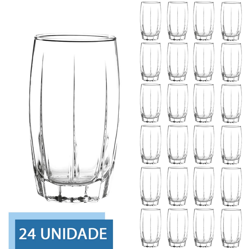 Conjunto 24 Copo Vidro Transparente 374ML Amadeus Long Drink