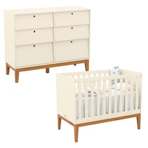 Berço Americano e Cômoda Sapateira Unique Off White Eco Wood - Matic