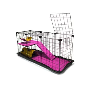 Cercado Pet Porquinho da India 30x90x40 Preto com Teto Toca Rede e Tapete Higienico Femea