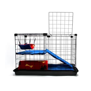 Cercado Pet Porquinho da India 30x60x40 Preto com Teto Toca Rede e Tapete Higiênico Macho