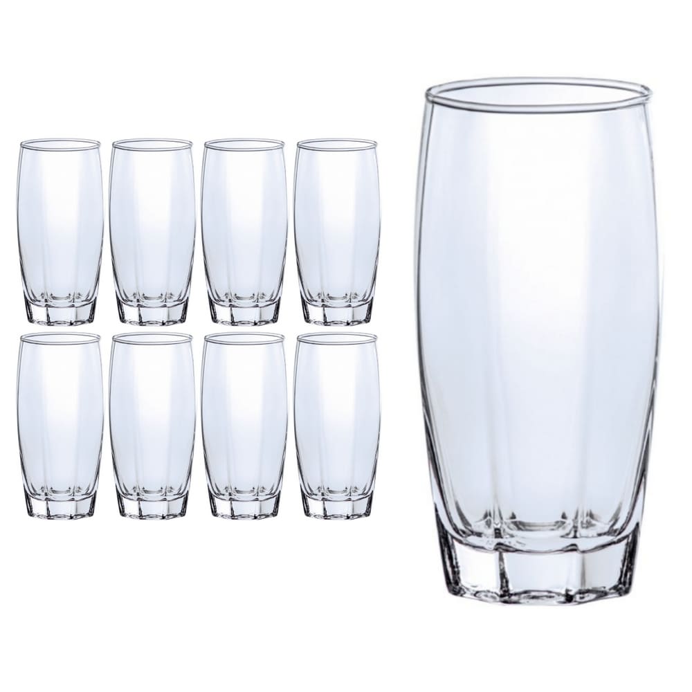 8 Copos de Vidro 370ml Florence Transparente Suco Agua
