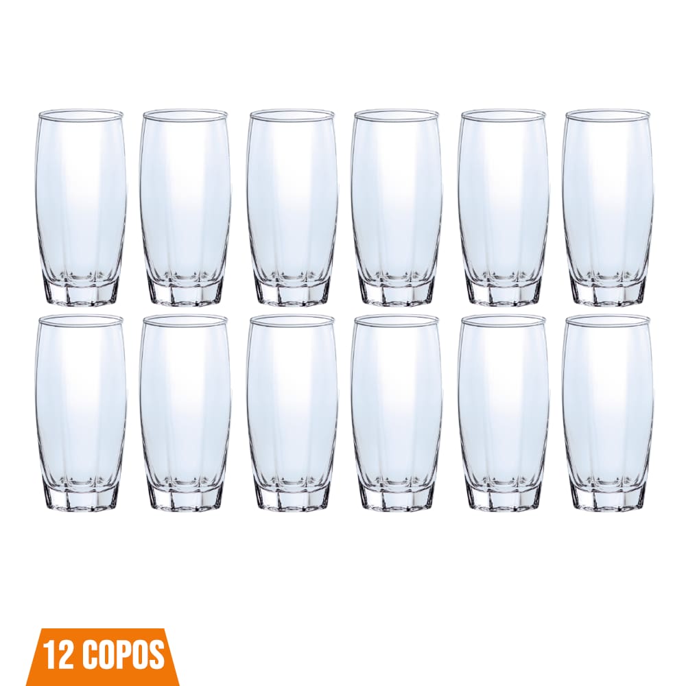 Conjunto com 12 Copos de Vidro 370ml Florence Transparente