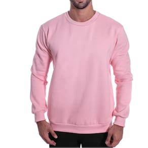 Blusa Moletom Flanelado Unissex Gola Careca Sem Capuz Rosa
