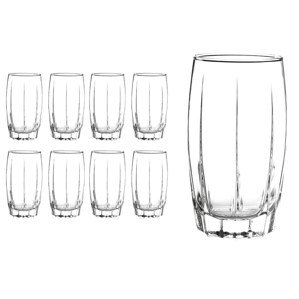 Jogo 8 Copos De Vidro transparente Lond Drink 374ML Amadeus