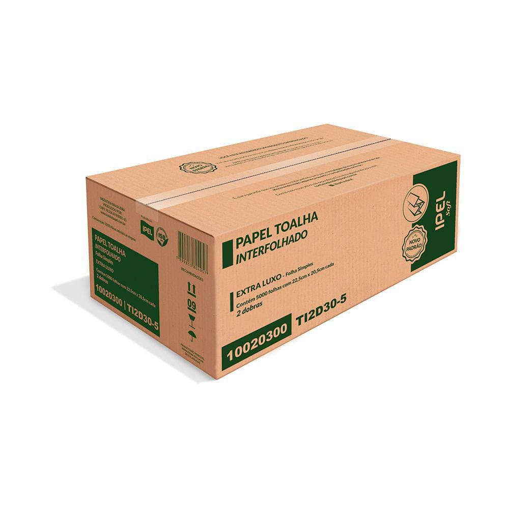 Papel Interfolha 100% celulose 22,5 x 20,5cm 2 dobras Indaial Light c/5.000 folhas