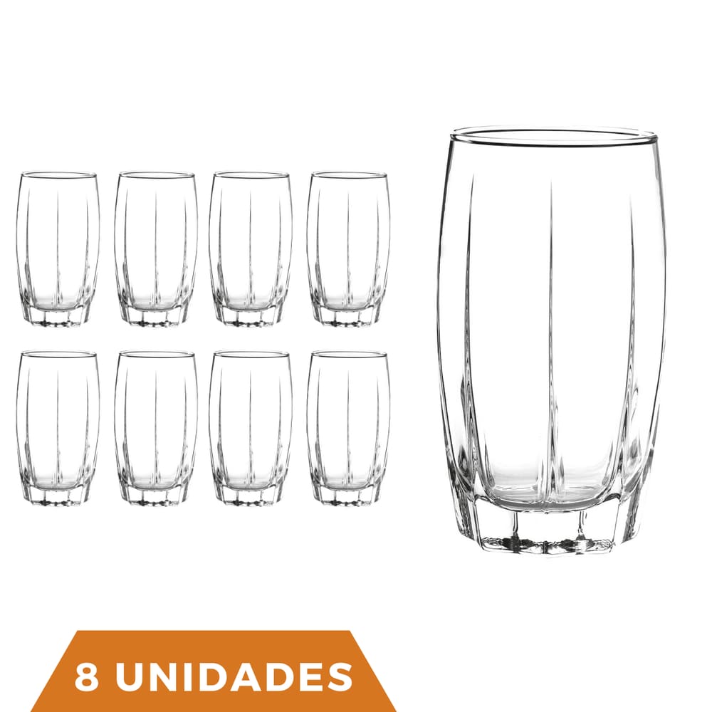 Kit Copos 374 ML Vidro Long Drink Transparente Amadeus 8Un
