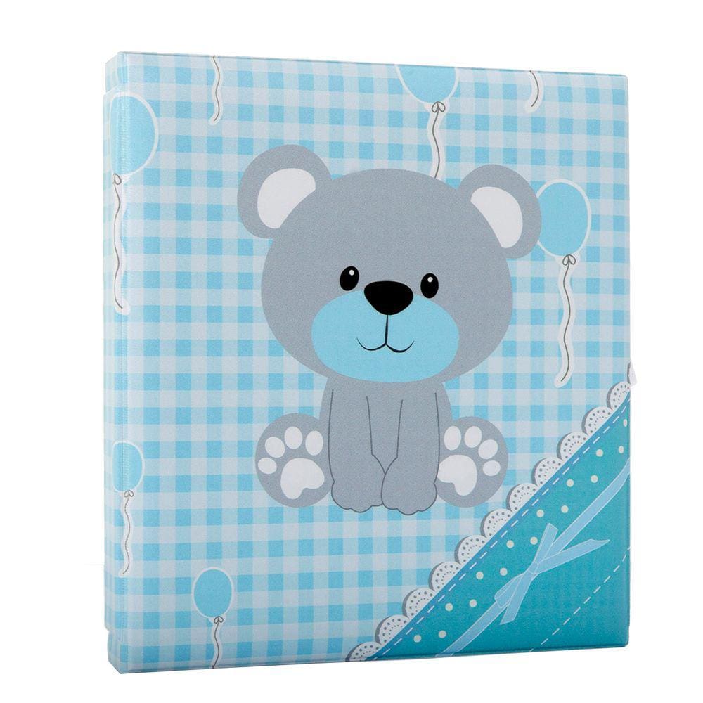 Álbum Fotográfico Com Estojo Para 80 Fotos 15X21 - Baby Bebê Ursinho Azul Menino