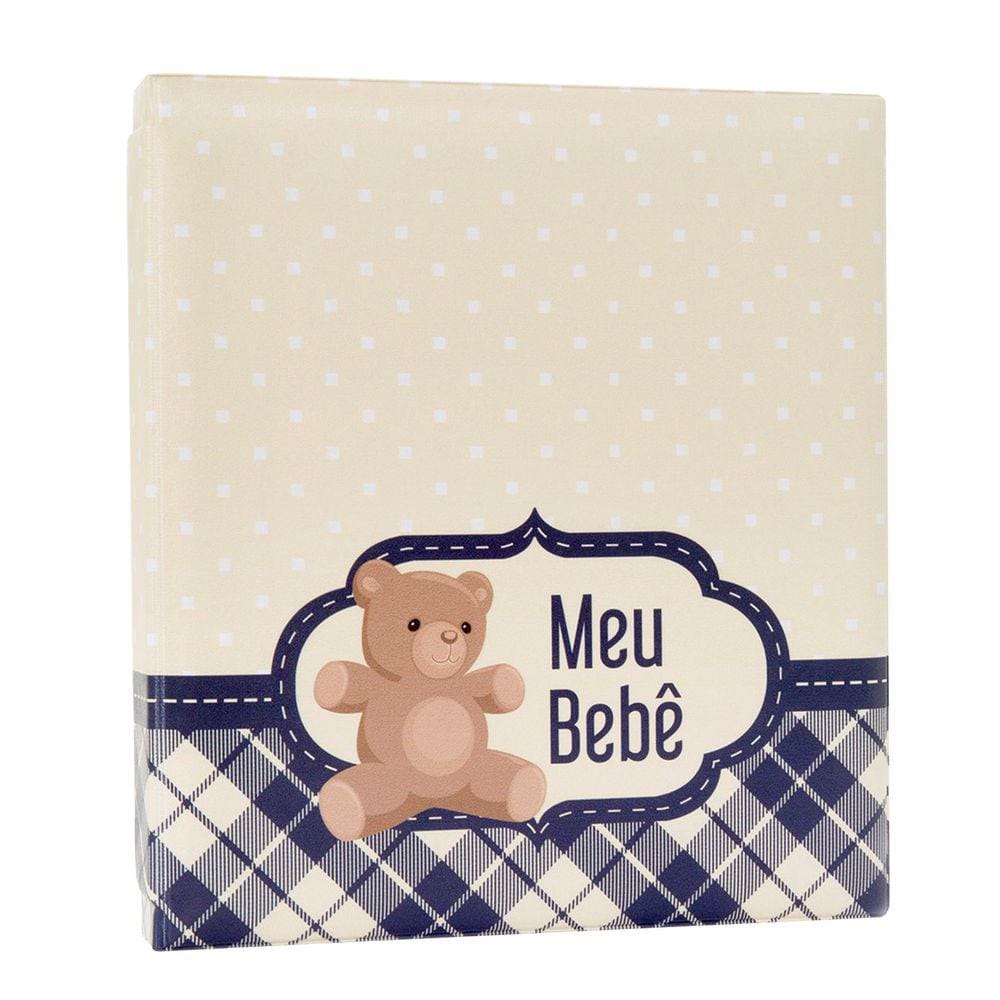 Álbum Fotográfico Com Estojo Para 80 Fotos 15X21 - Baby Bebê Bege Ursinho Menino