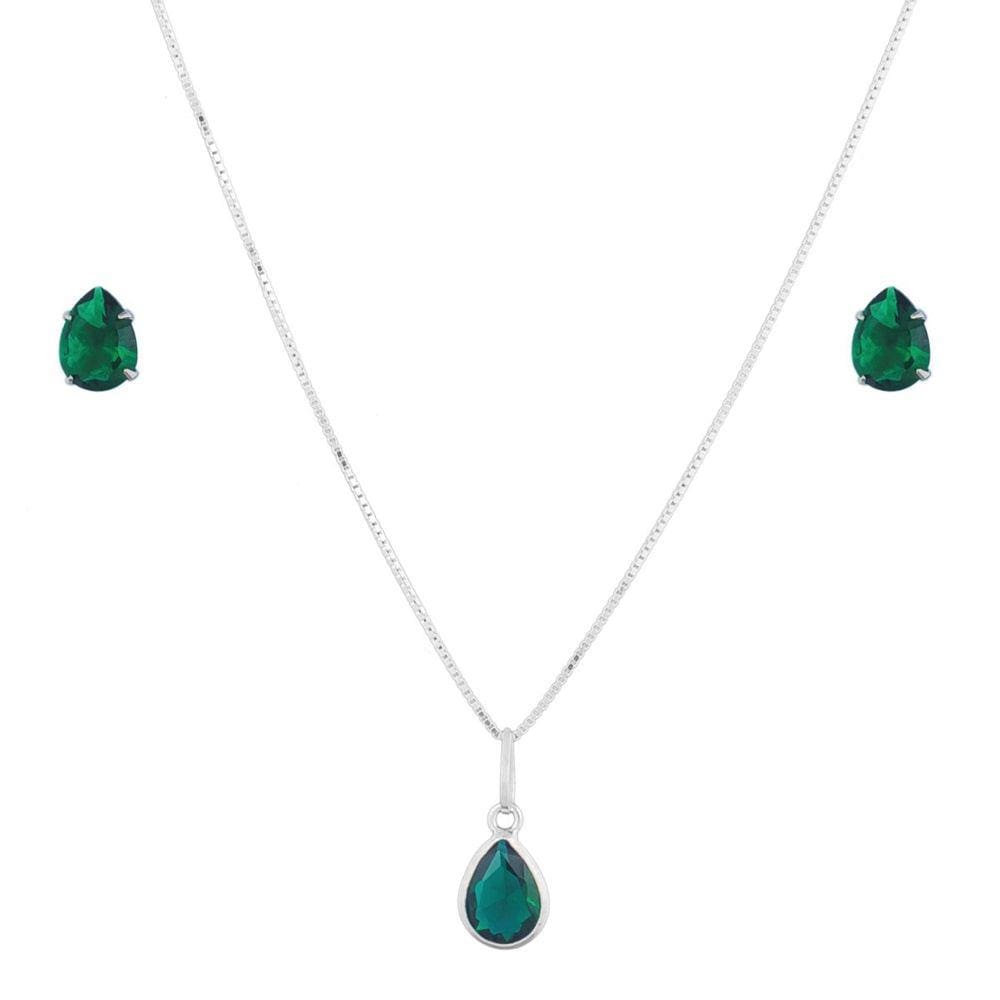 Conjunto Corrente Colar 45cm Gota Brincos Em Prata 925