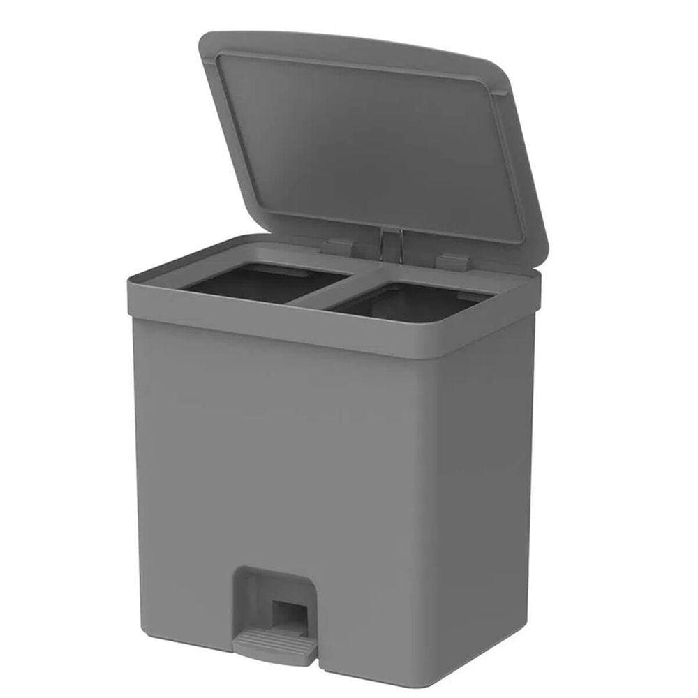 Lixeira Coleta Seletiva Com Pedal Para Cozinha 20L Trium Duplo Compartimento Ou Cinza