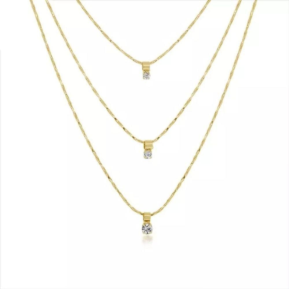 Colar Triplo Ponto de Luz Belíssimo Folheado A Ouro 18k