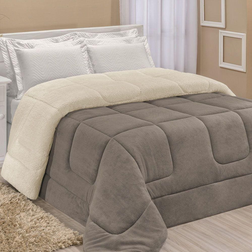 Coberdrom Robust Solteiro Manta Soft Sherpa 1 Peça Cinza