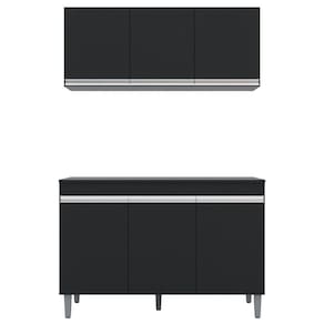 Armário e Balcão Gabinete de Pia com Tampo 120cm 3 Portas Manu Preto - AJL Móveis
