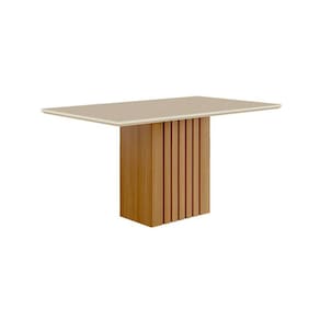 Mesa de jantar retangular com tampo de vidro ana off white e nature 130 cm