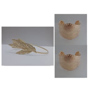 Fantasia Grega 1 Tiara de Louro e 2 Braceletes Feminino