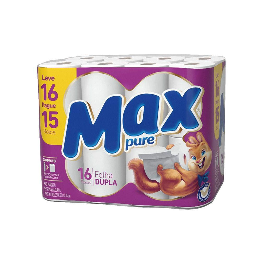 Papel Higiênico Folha Dupla Max Pure 4 pacotes c/16 rolos de 30m