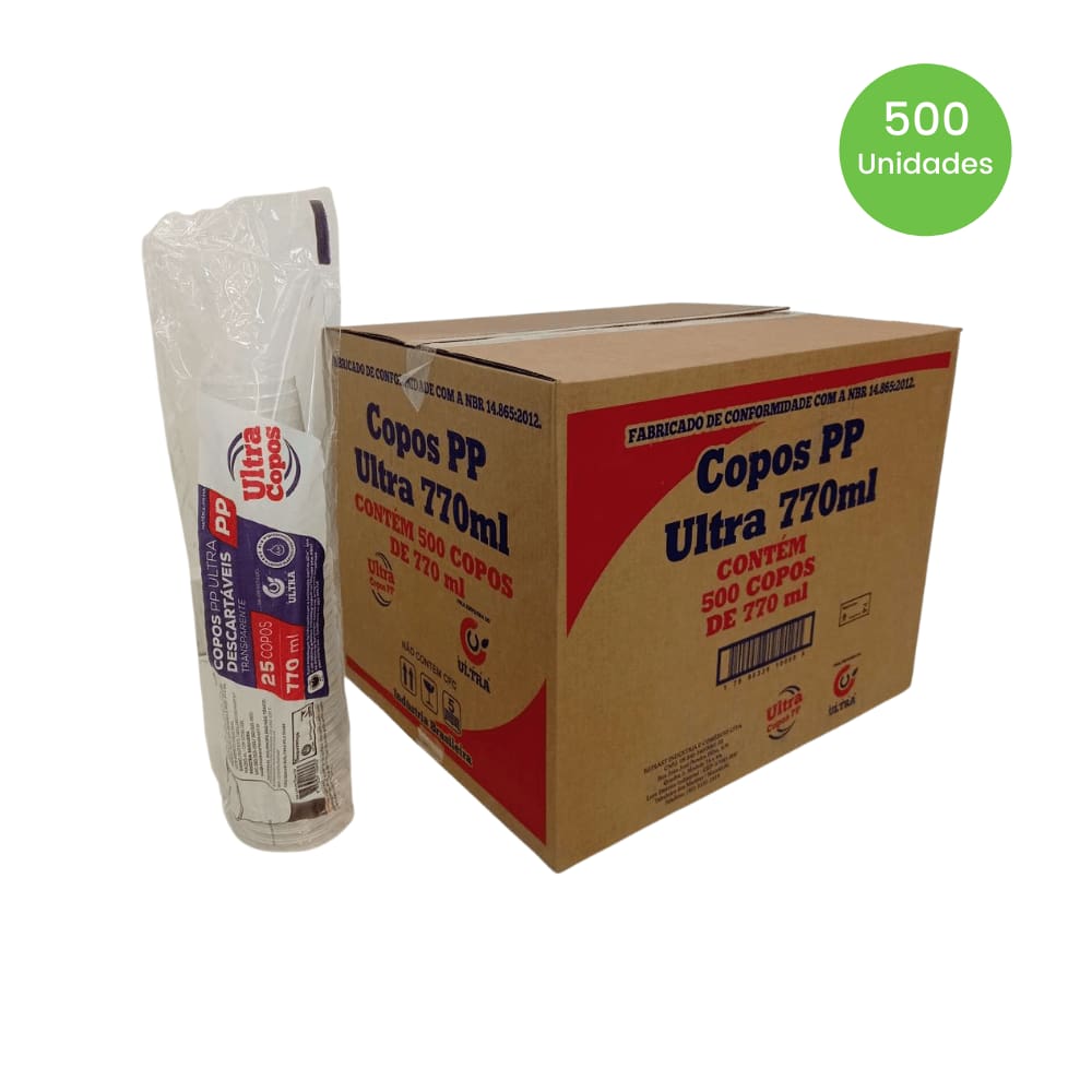 Copo de 770ml Transparente Liso PP Ultra Copos Replast com 500 unidades