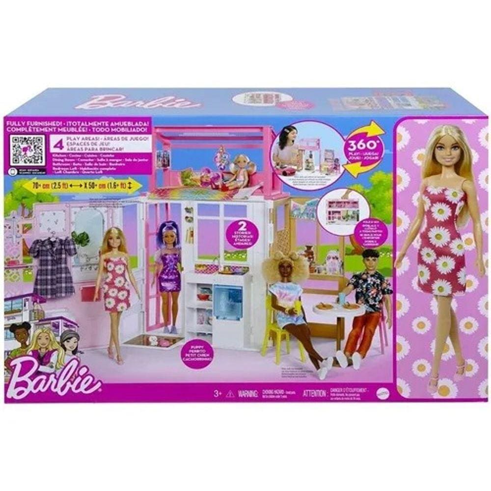 Barbie Casa 2 Andares Malibu House Férias 6 Cômodos Mattel