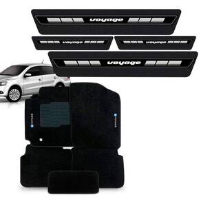 Tapete Carpete Bordado + Soleira VW Voyage 2009 a 2015