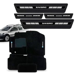 Tapete Carpete Bordado + Soleira VW Saveiro Robust 16 a 2022