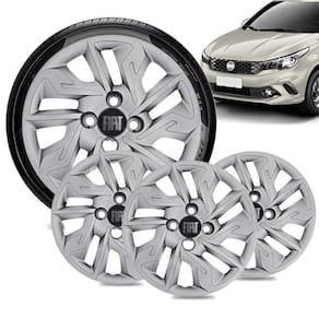 Jogo 4 Calota Fiat Argo Aro 14 Prata Emblema Preto