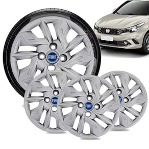 Jogo 4 Calota Fiat Argo Aro 14 Prata Emblema Azul