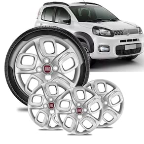 Jogo 4 Calota Fiat Uno Way Aro 14 Prata Emblema Vermelho