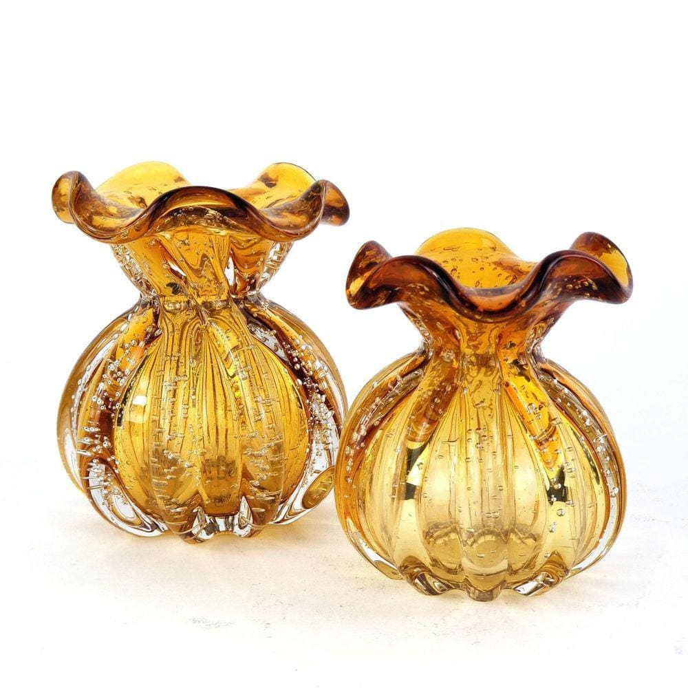Kit Vasos de Murano - Trouxinhas de Cristal Âmbar (2 Peças)