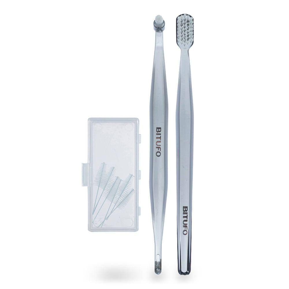 Kit Ortodôntico Bitufo Cônico Cores Diversas 1 Escova Dental, 1 Escova Intertufo E 6 Escovas Interdentais