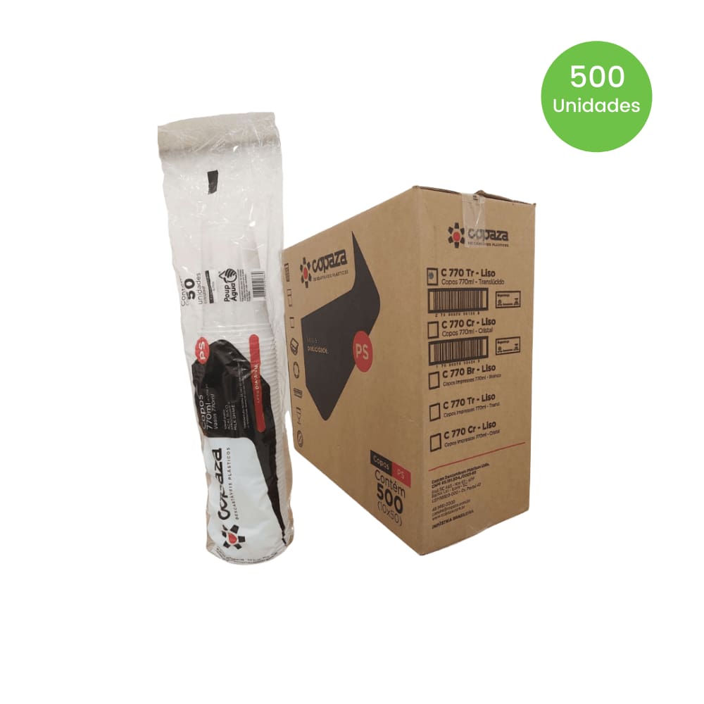 Copo de 770ml Translúcido Copaza  com 500 unidades ideal para Açaí, Suco, Smoothies e Milk Shake