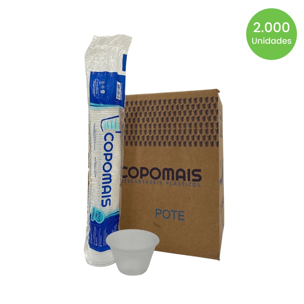 Pote de 100ml Transparente Copomais PS com 2.000 unidades