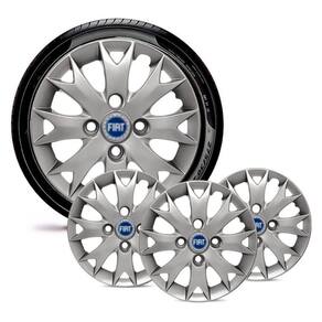 Jogo 4 Calota Carros Fiat Todos Aro 13 Prata Emblema Azul
