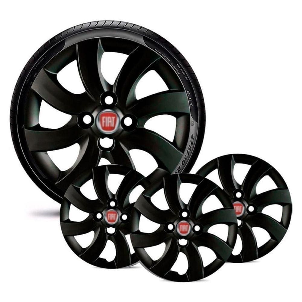 Jogo 4 Calota Carros Fiat Todos Aro 14 Preta B Emb Vermelho