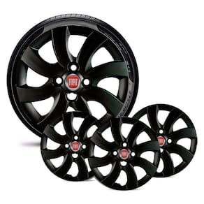 Jogo 4 Calota Carros Fiat Todos Aro 14 Preta B Emb Vermelho