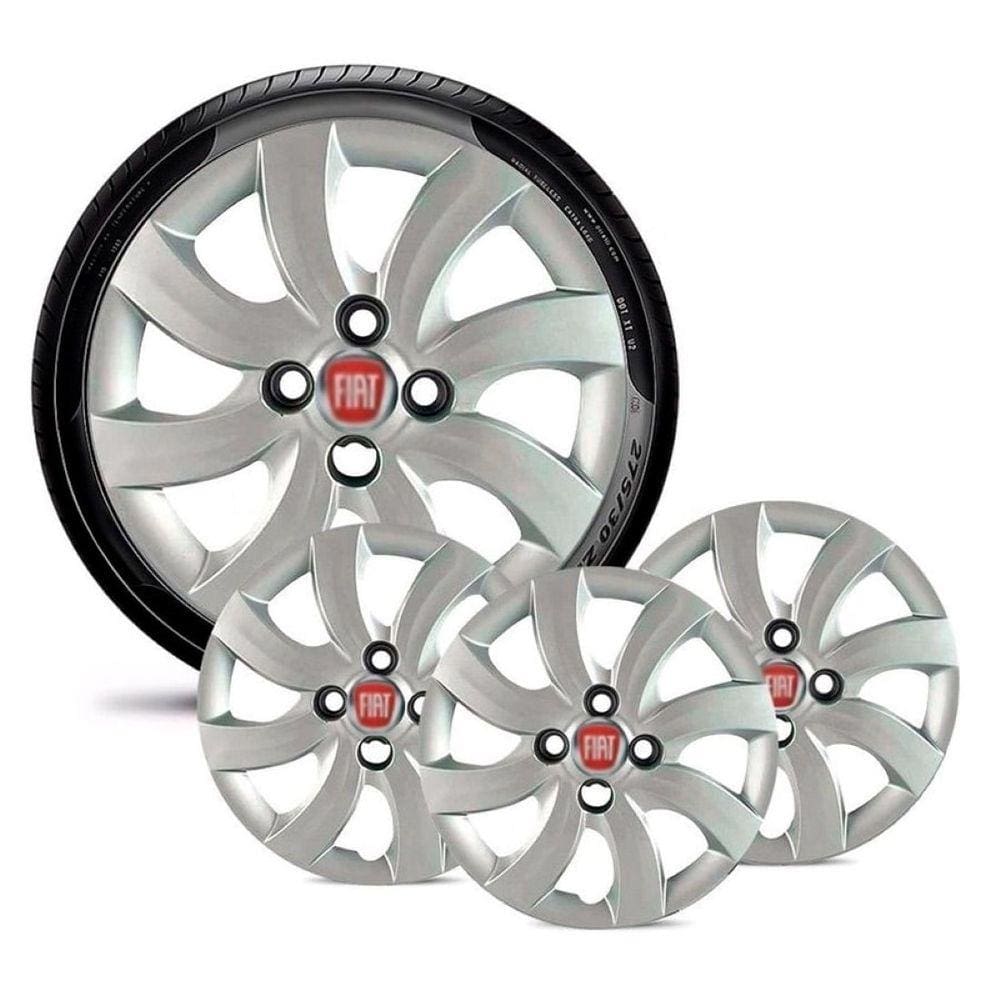 Jogo 4 Calota Carros Fiat Todos Aro 14 Prata Emb Vermelho