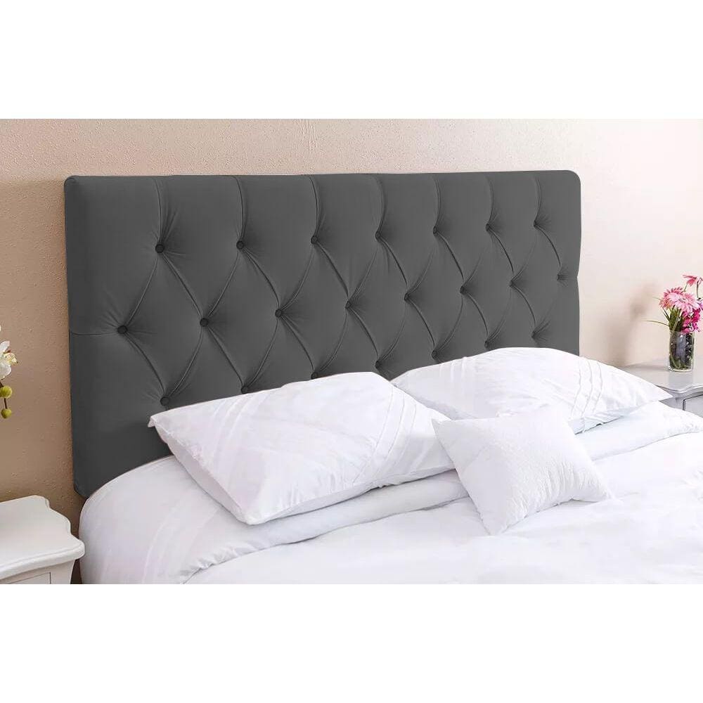 Cabeceira Casal 138 - Bello Box - Estilo Capitonê Suede Cinza Sem Strass