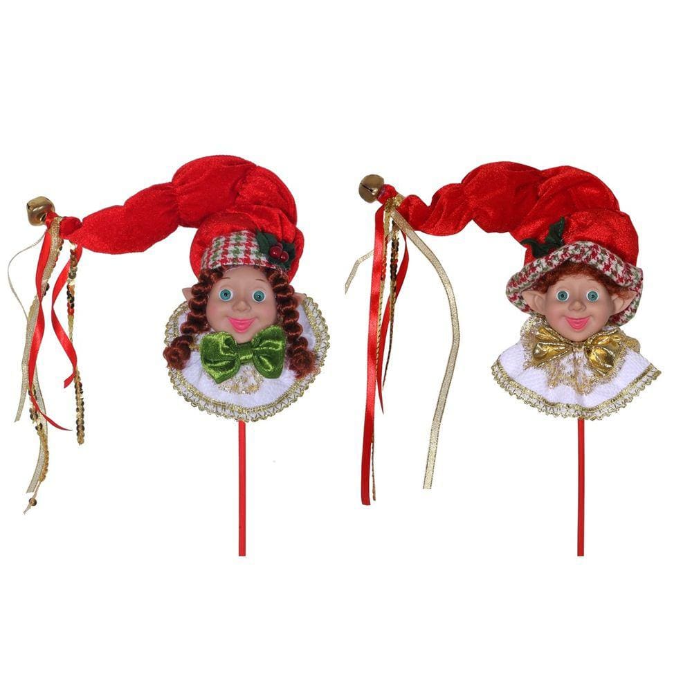 Casal Duende de Natal Elfo Lord Luxo Vareta Capuz Decorado 16cm - Magizi