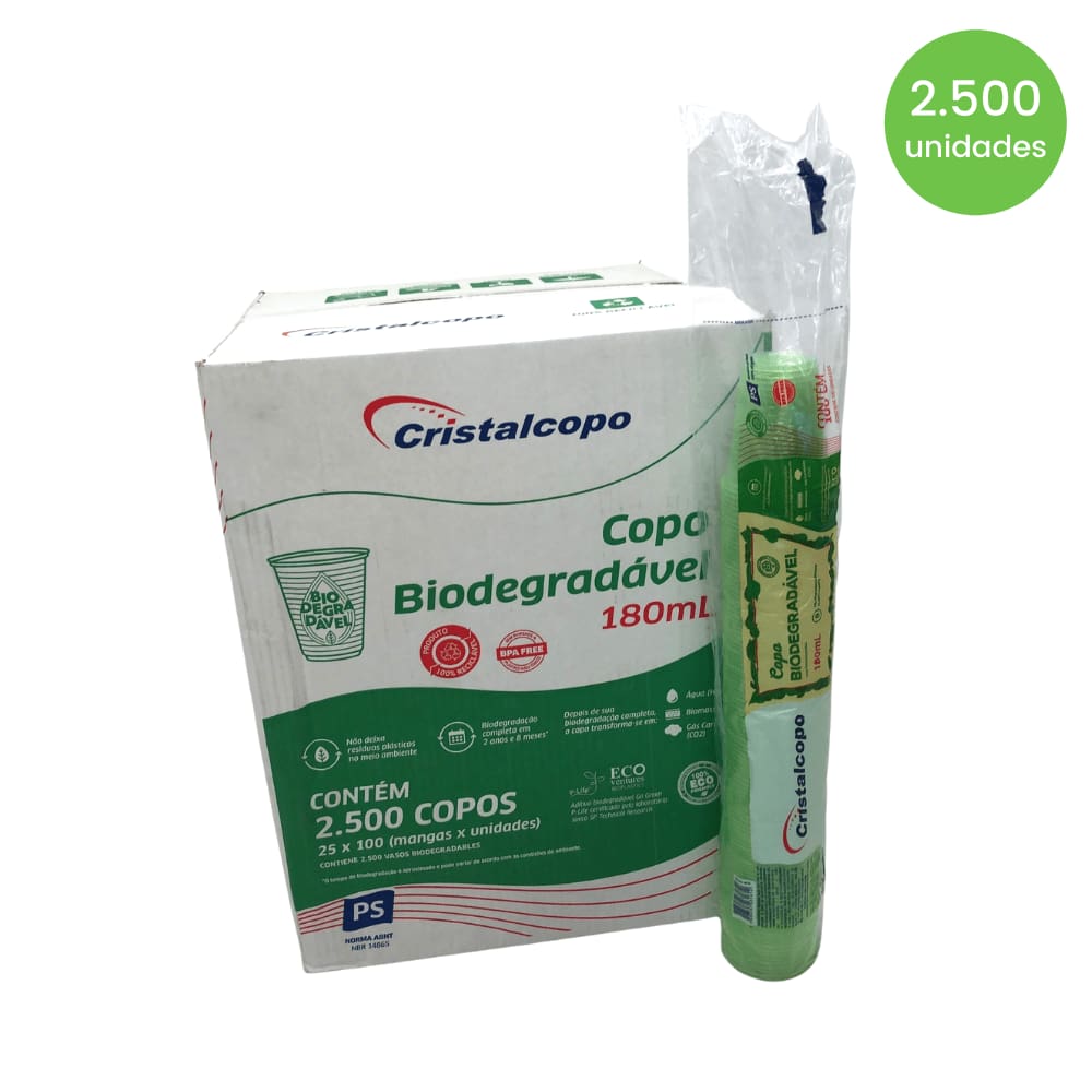 Copo de 180ml Biodegradável Translúcido Cristalcopo com 2.500 unidades