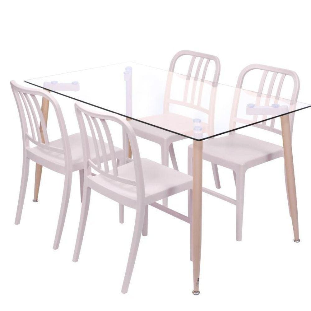 Conjunto Mesa Tampo em Vidro com 4 Cadeiras Navy Espresso Móveis Cinza