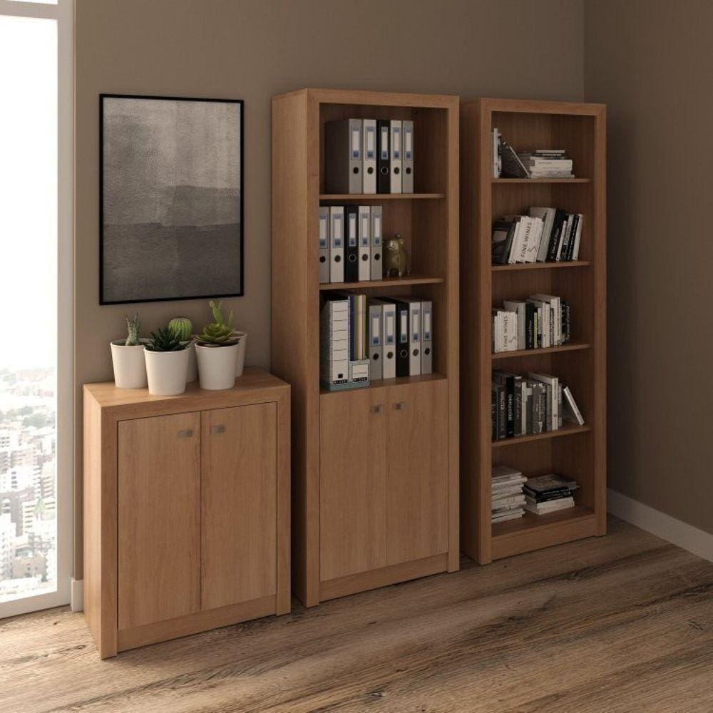 Conjunto Home Office 3 Peças com 1 Balcão 1 Armário 1 Estante Tecno Mobili Amendoa
