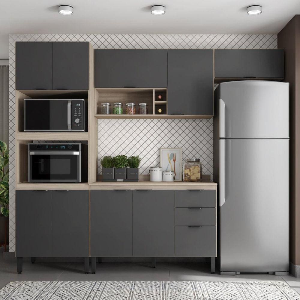 Cozinha Completa Firenze 04 Peças 10 Portas e 02 Gavetas Demóbile Avena Touch/Grafito