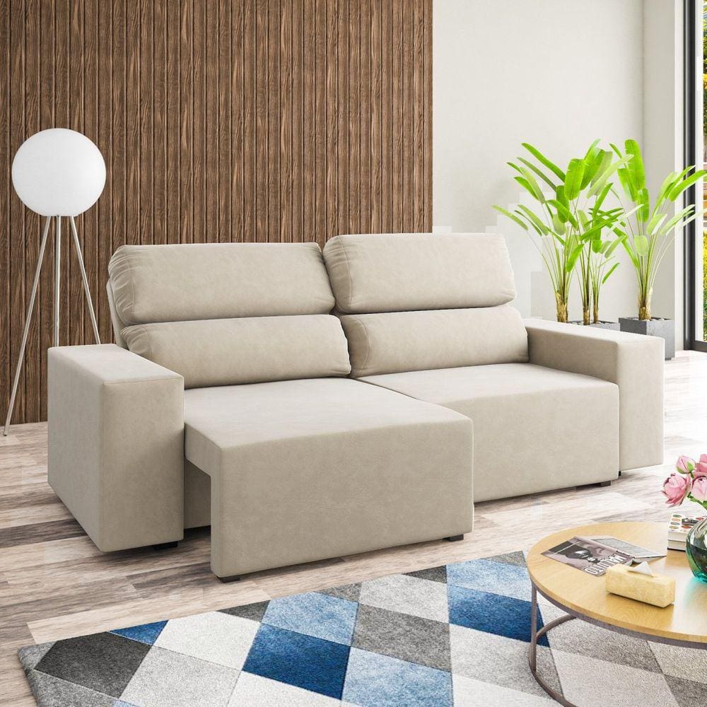Sofá Retrátil e Reclinável 3 Lugares 200cm Lion Viero Estofados Bege