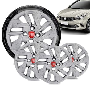 Jogo 4 Calota Fiat Argo Aro 14 Prata Emblema Vermelho