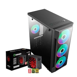 Gabinete C3147 Gamer + Fonte 500w 80 Plus - Brazilpc- C/ Lateral de Vidro