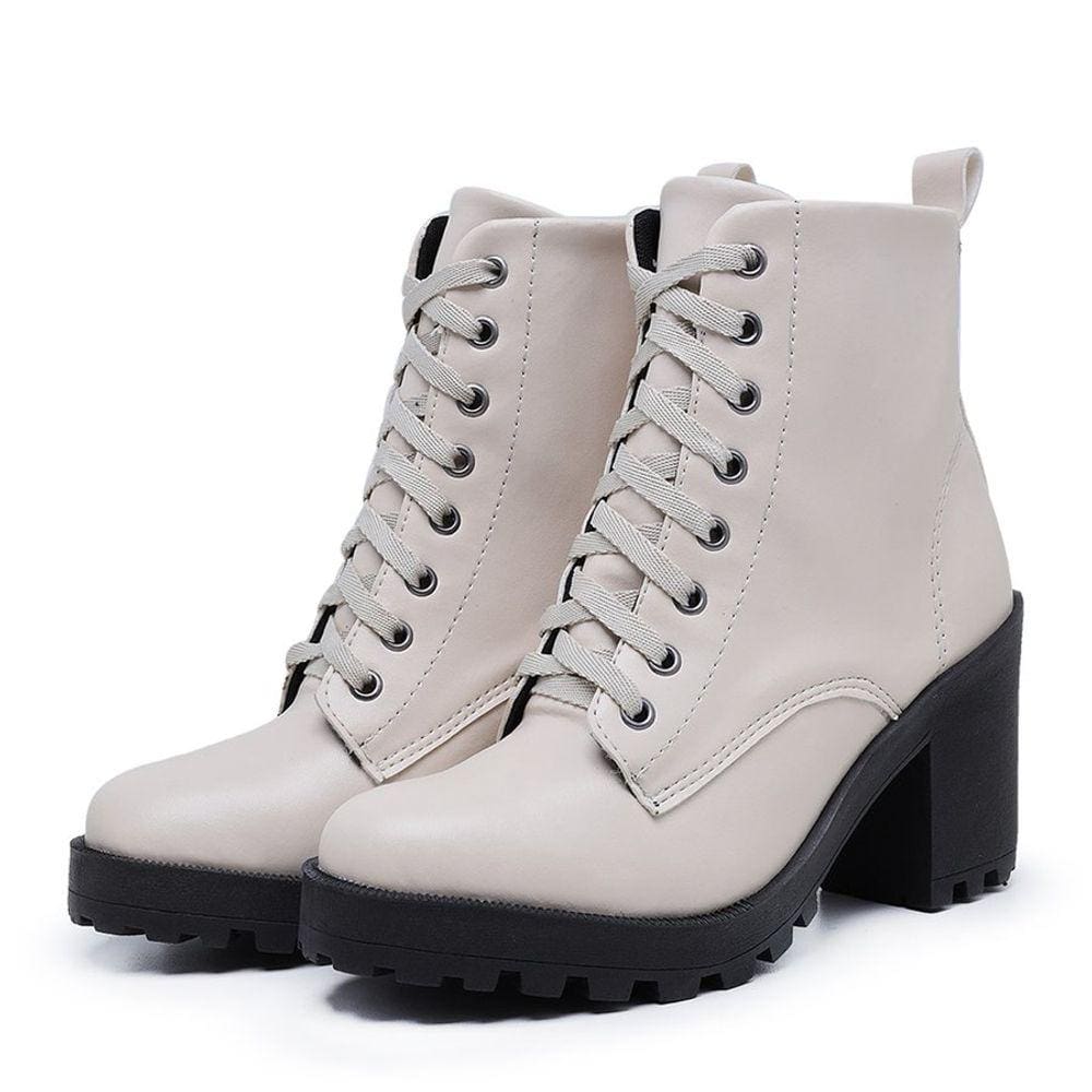 Bota Coturno Feminino Salto Medio Tratorada Macia Confortavel Off