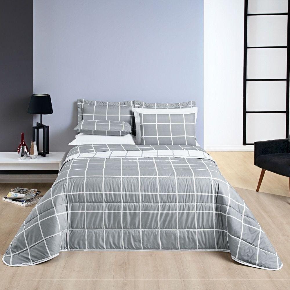 Cobre Leito Queen Square Micropercal 200 Fios 3Pç - Cinza