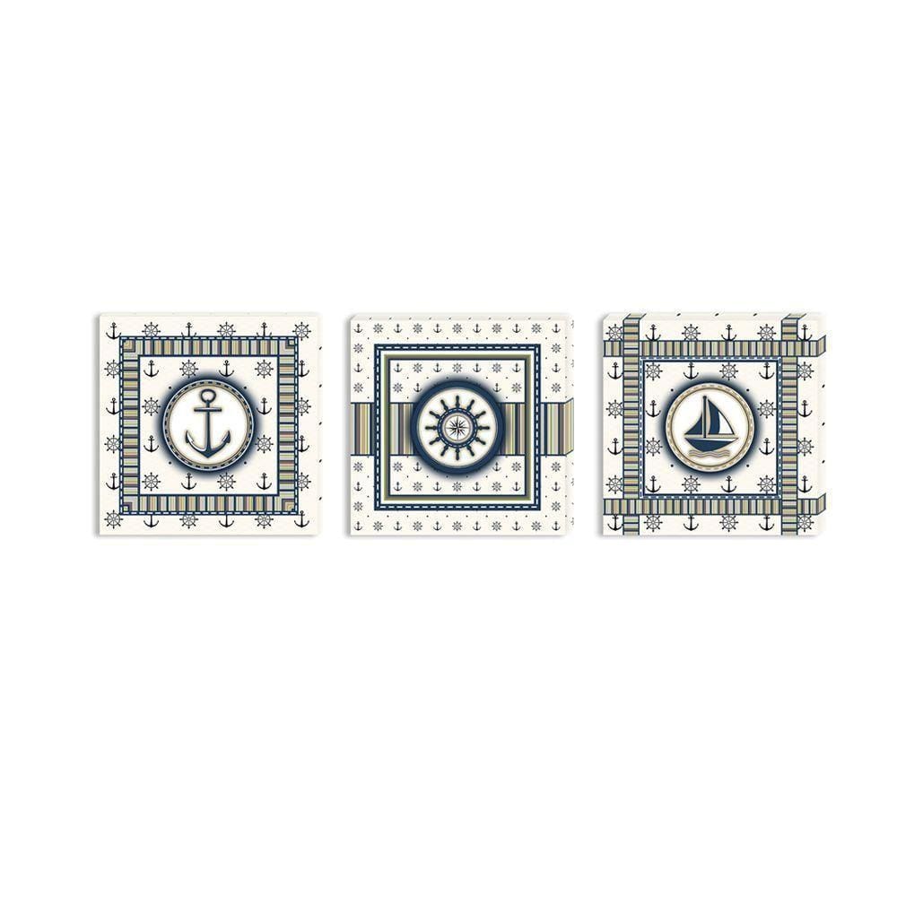 Conjunto Kit Com 3 Quadros Náuticos Decorativos Linha Náutica Marinheiro Mar 3