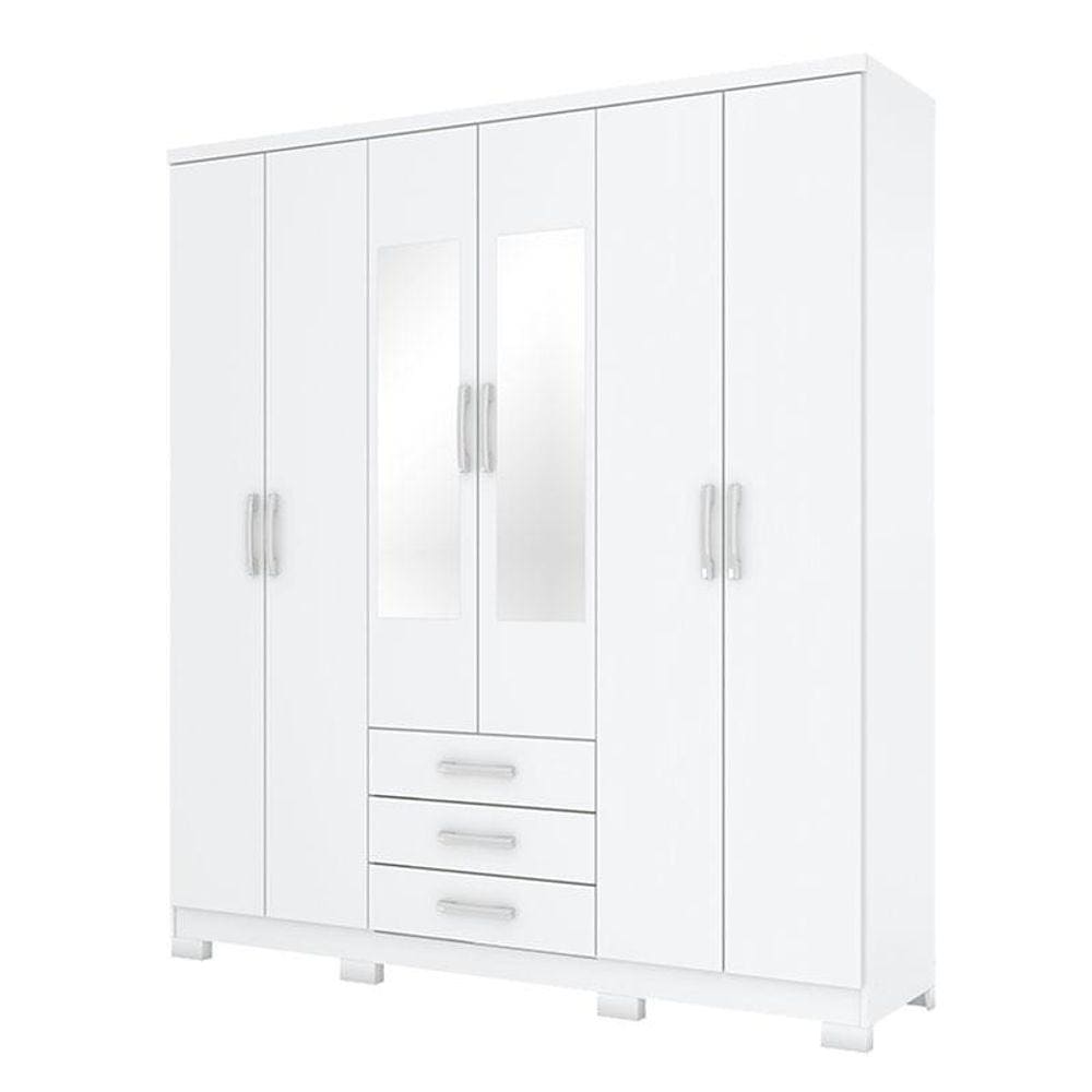 Guarda Roupa Casal Caju 6 Portas Branco com Espelho - Henn